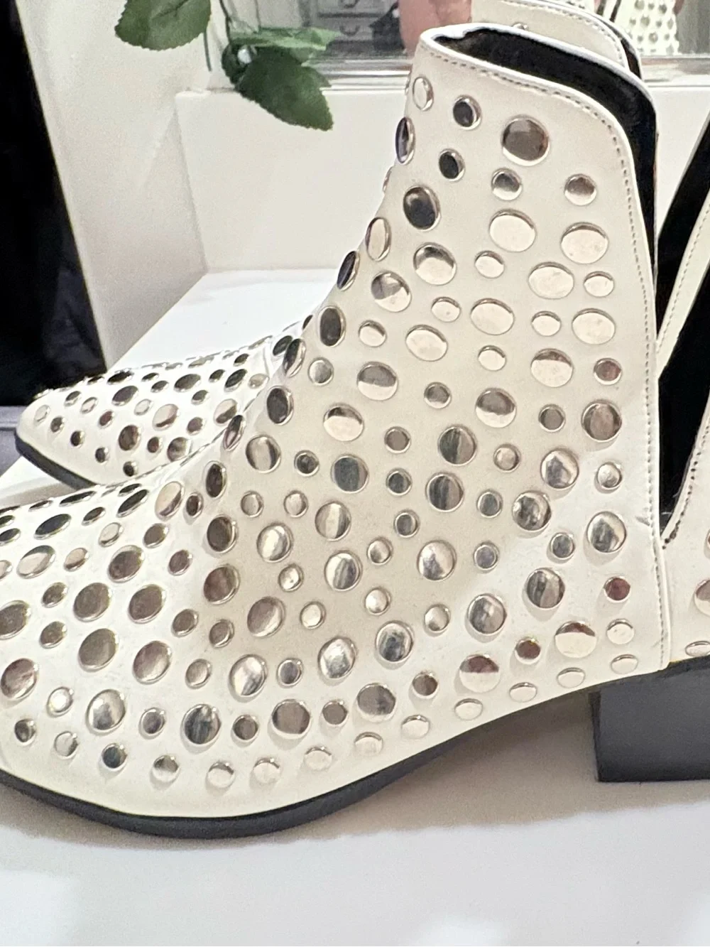 Studded White Ankle Boots - Women